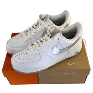 Nike Men's Air Force 1 Anniversary Edition White Metallic Silver Sneakers Sz 10